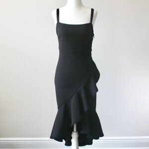 Vestique Black High-Low Flare Ruffle Sleeveless Fitted Summer Dress Small